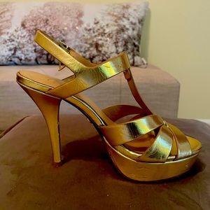 Thalia Sodi Matalic gold heels